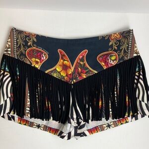 Adriana Barra Fringe Shorts 36 Brazilian Designer Hippie Boho Festival Goth